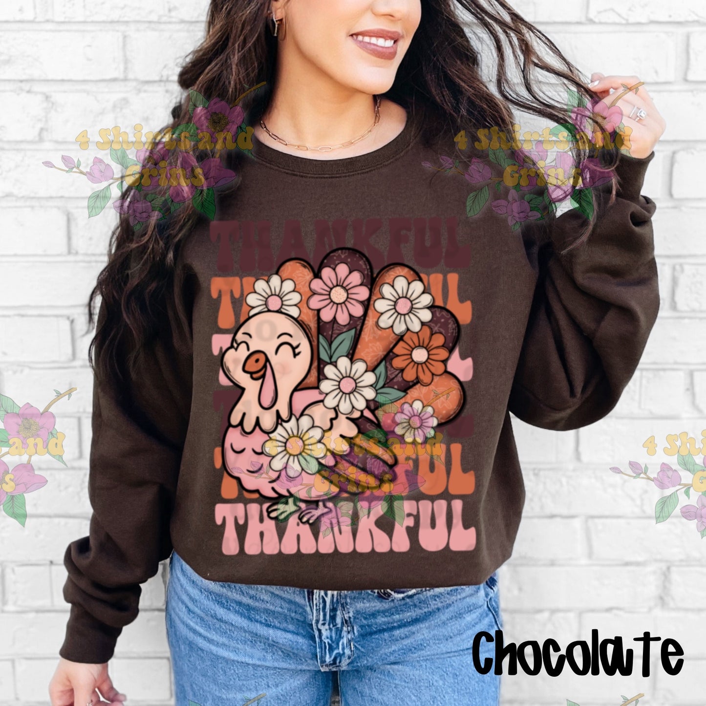 Thankful Turkey Shirt – Fall Thanksgiving Graphic Tee, Long Sleeve, or Sweatshirt – Comfort Colors & Jerzees – Sand, Pink, Ivory, Espresso & Chocolate