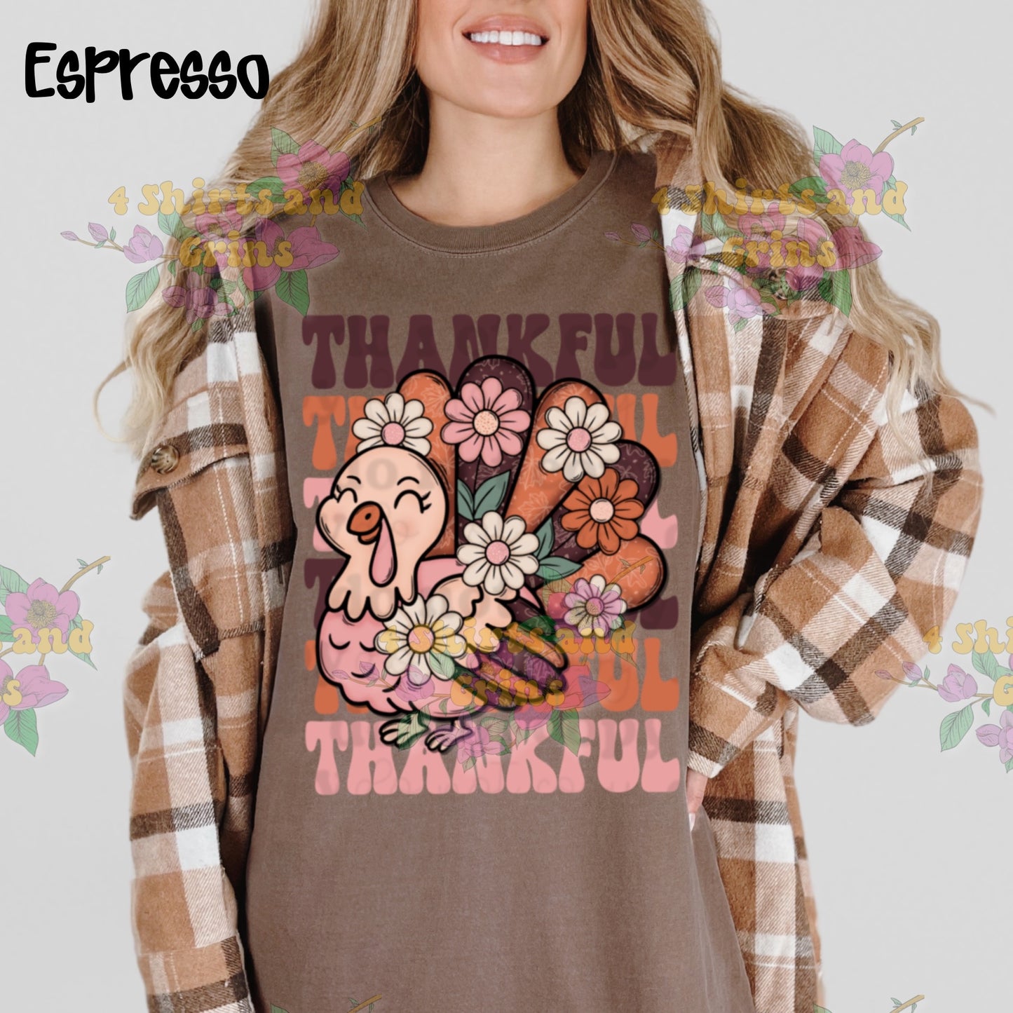 Thankful Turkey Shirt – Fall Thanksgiving Graphic Tee, Long Sleeve, or Sweatshirt – Comfort Colors & Jerzees – Sand, Pink, Ivory, Espresso & Chocolate
