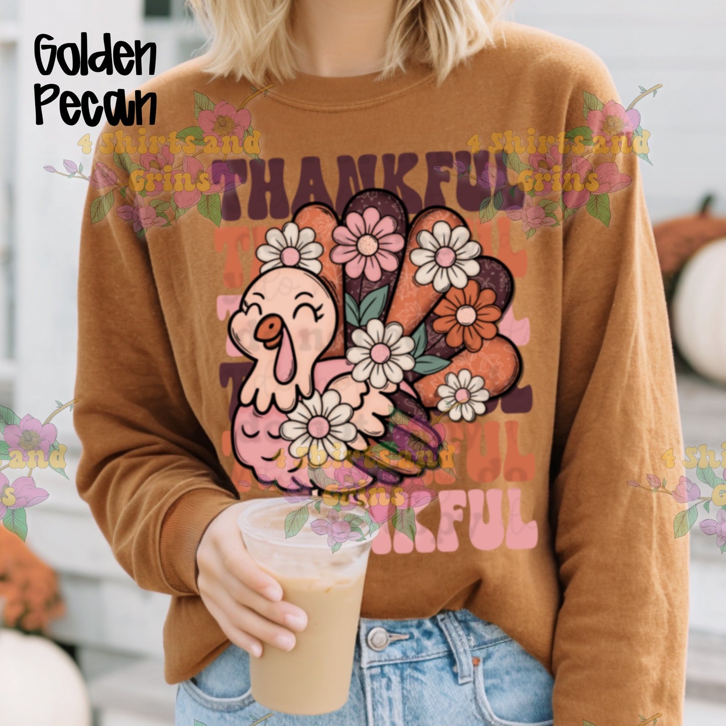 Thankful Turkey Shirt – Fall Thanksgiving Graphic Tee, Long Sleeve, or Sweatshirt – Comfort Colors & Jerzees – Sand, Pink, Ivory, Espresso & Chocolate