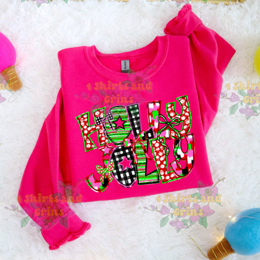 Holly Jolly Christmas Sweatshirt – Bright Pink Heliconia Holiday Crewneck
