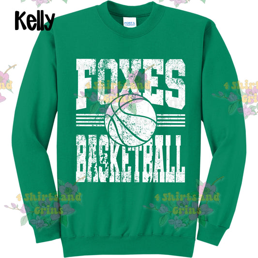Foxes Basketball Bold Distressed Shirt – Port & Co Kelly (Choose Black or White Design)