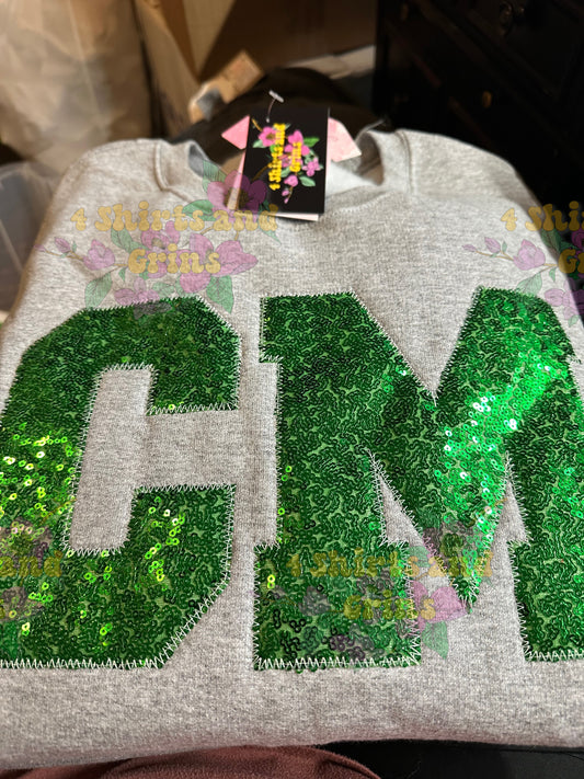 CM Sequin Appliqué Sweatshirt | Green Sparkle Spirit Wear