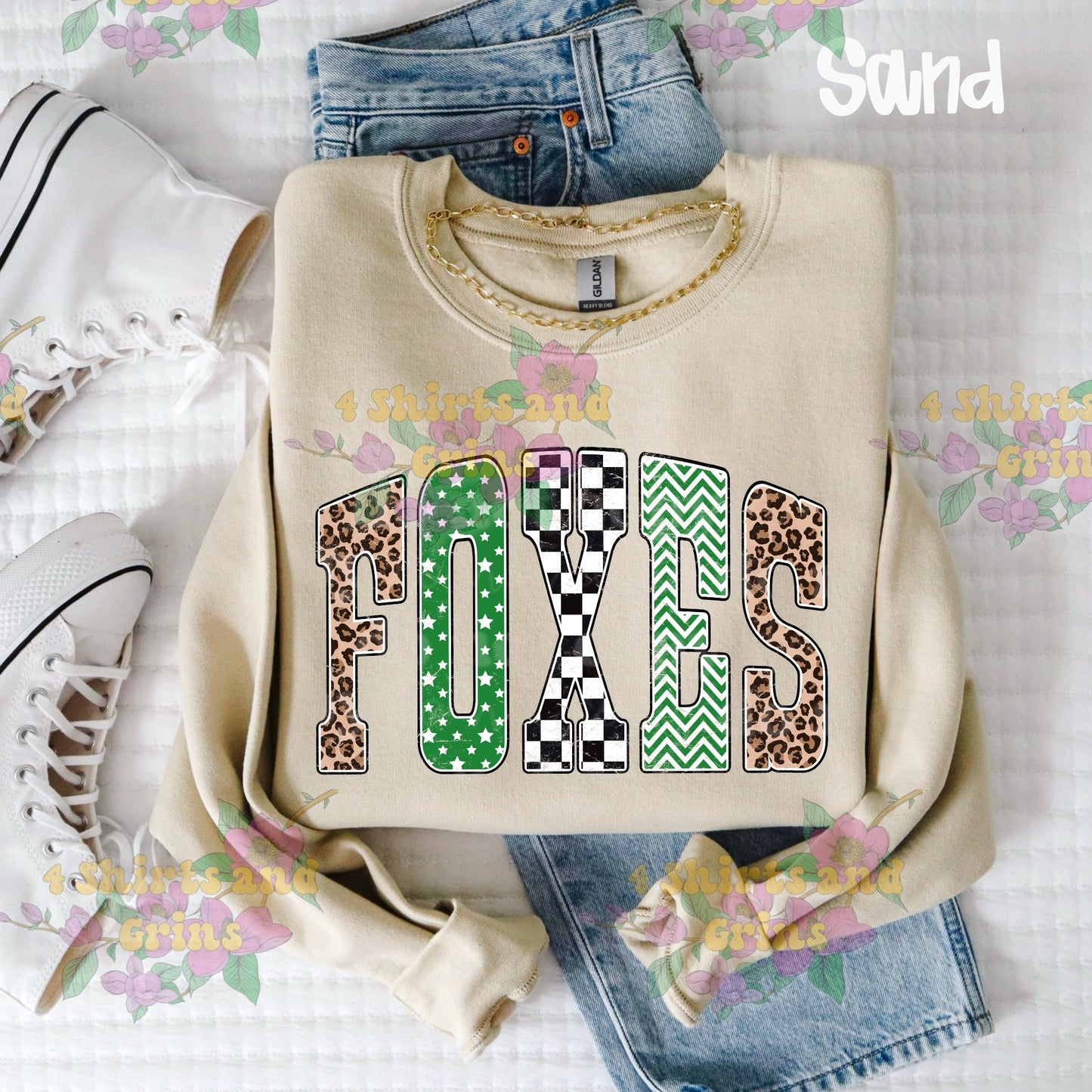 Foxes Pattern Print Shirt | Youth & Adult | Custom Mascot Available | Comfort Colors & Gildan/Port & Co Options