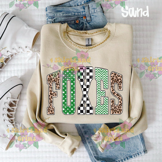 Foxes Pattern Print Shirt | Youth & Adult | Custom Mascot Available | Comfort Colors & Gildan/Port & Co Options