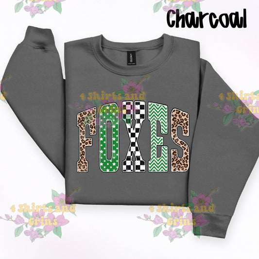 Foxes Pattern Print Shirt | Youth & Adult | Custom Mascot Available | Comfort Colors & Gildan/Port & Co Options