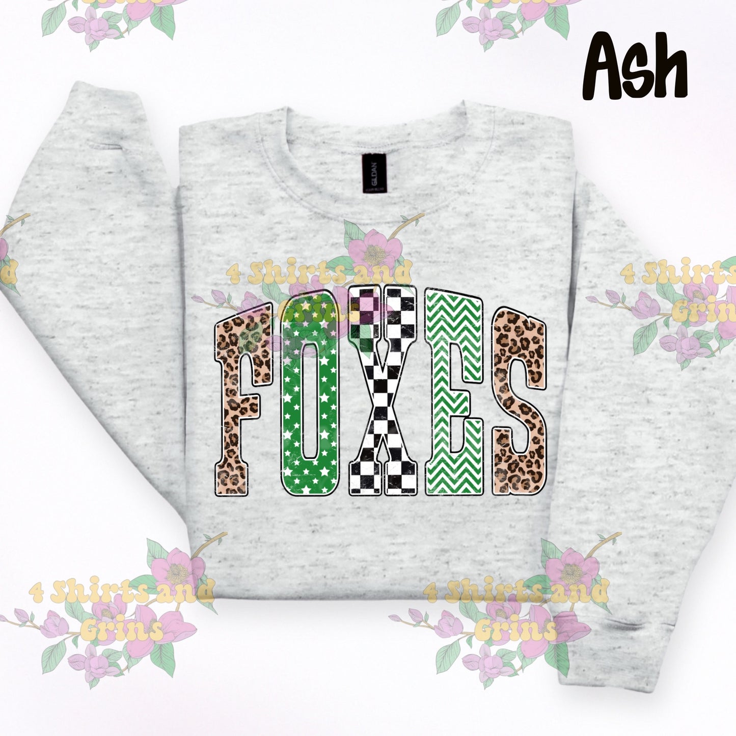 Foxes Pattern Print Shirt | Youth & Adult | Custom Mascot Available | Comfort Colors & Gildan/Port & Co Options