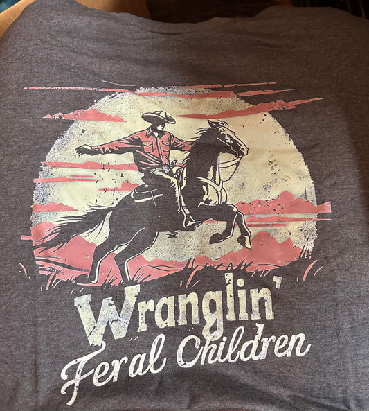 Wranglin' Feral Children Tee | DTF Print on Dark Heather Gildan Softstyle