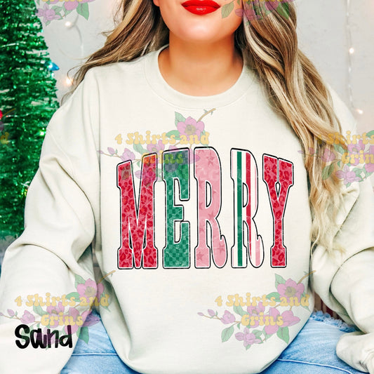 Merry Patch Pattern Christmas Shirt or Sweatshirt – Youth & Adult Sizes