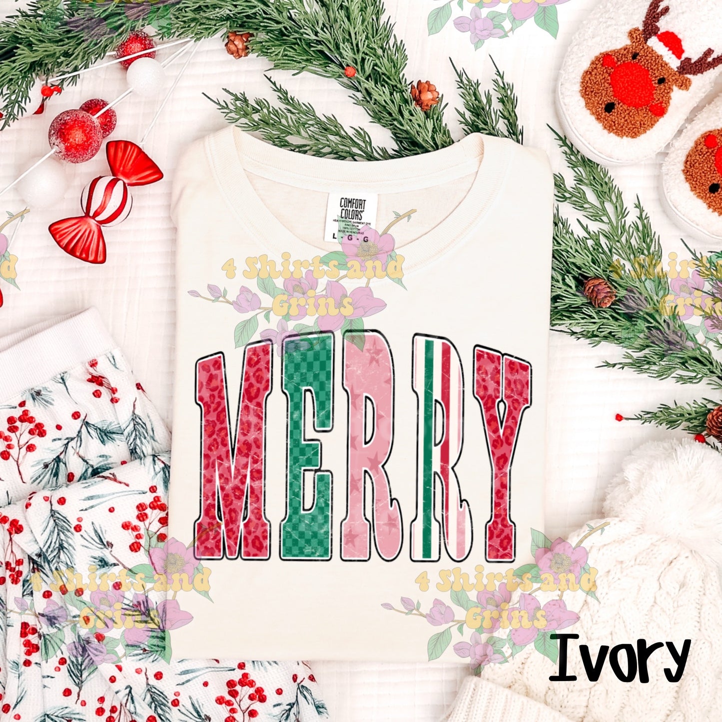 Merry Patch Pattern Christmas Shirt or Sweatshirt – Youth & Adult Sizes