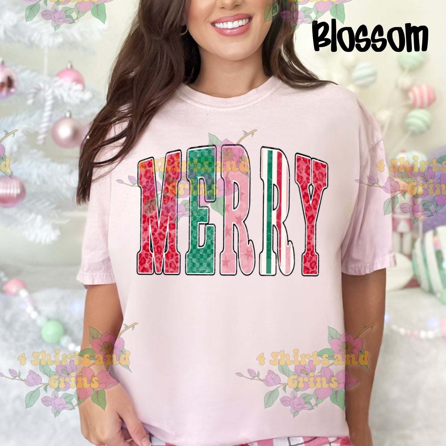 Merry Patch Pattern Christmas Shirt or Sweatshirt – Youth & Adult Sizes