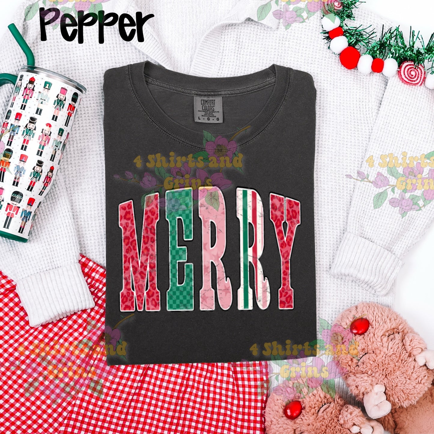 Merry Patch Pattern Christmas Shirt or Sweatshirt – Youth & Adult Sizes