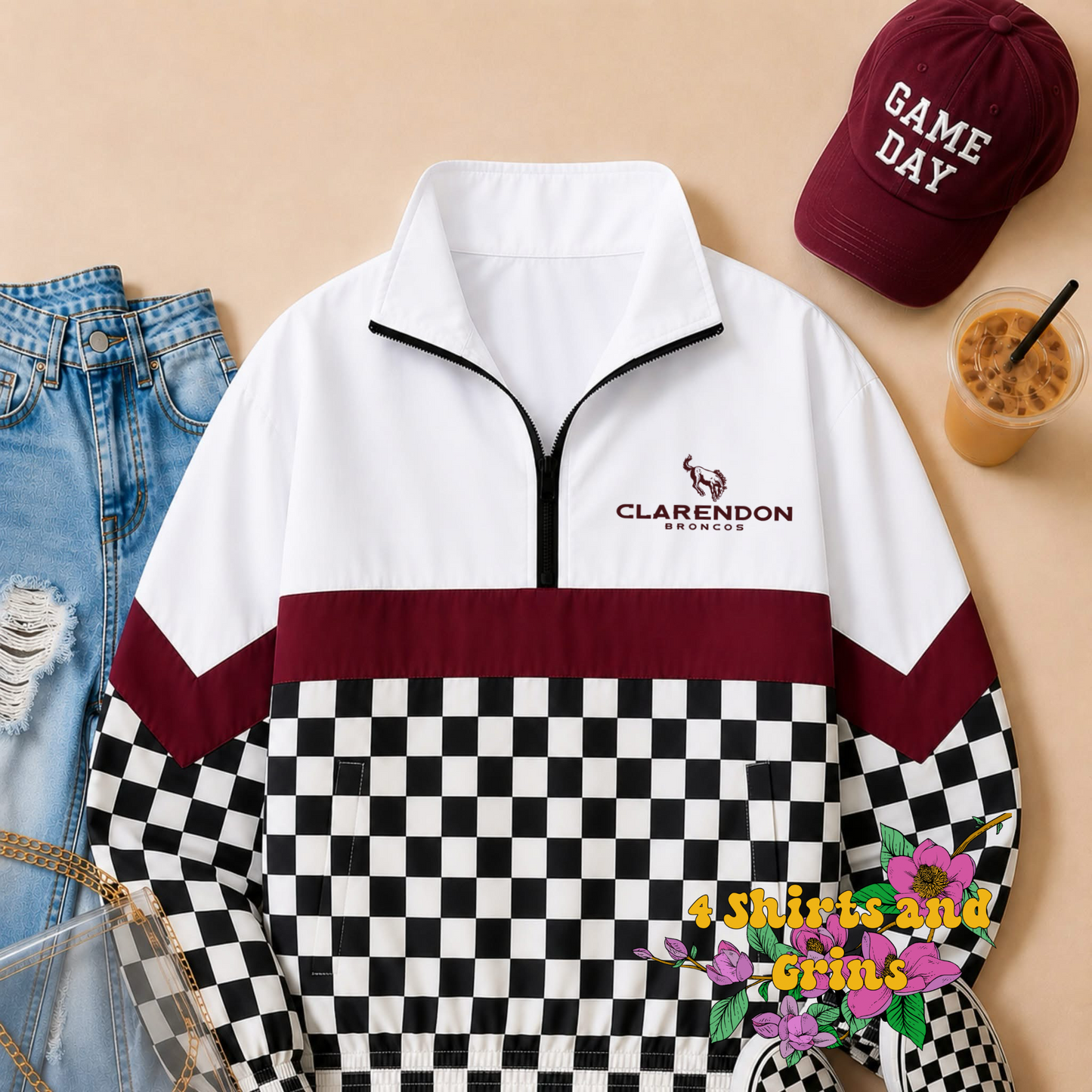 Custom Spirit Jacket Preorder | Personalized Checkerboard or Leopard Quarter Zip Pullover | Youth & Adult Sizes