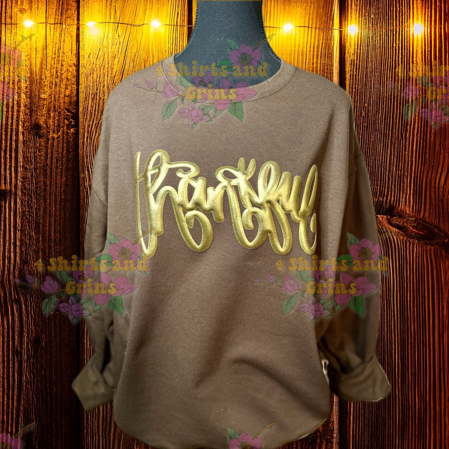 Thankful Metallic Puff Shirt – Fall Thanksgiving Tee, Long Sleeve, or Sweatshirt | Comfort Colors Espresso & Chocolate