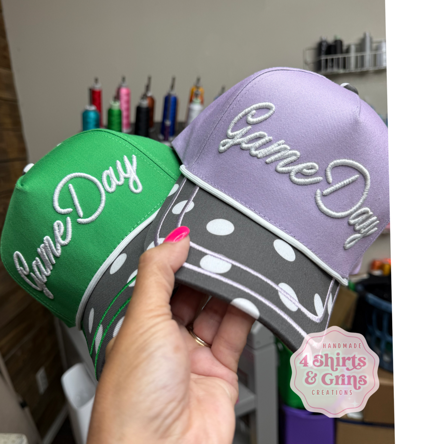 Custom Game Day Puff Embroidered Polka Dot Hat | Personalized Team Spirit Cap