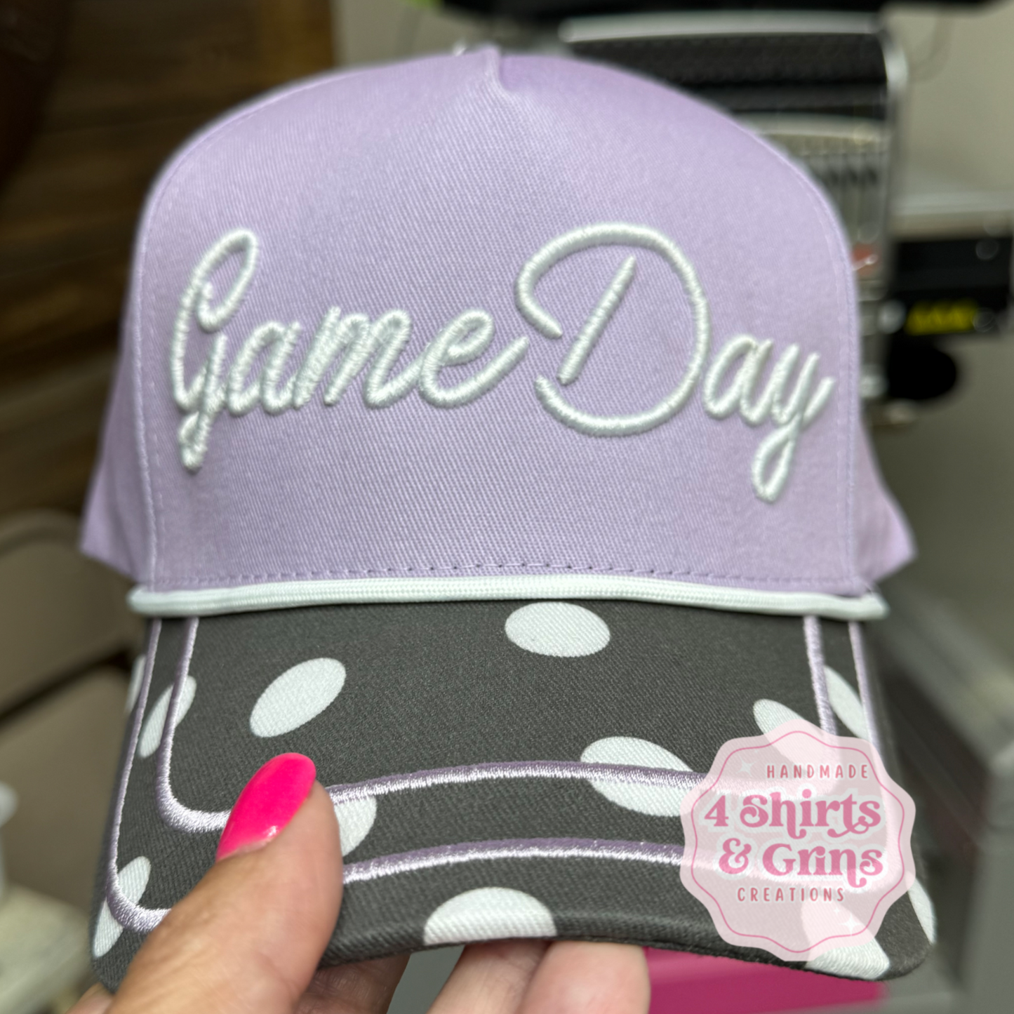 Custom Game Day Puff Embroidered Polka Dot Hat | Personalized Team Spirit Cap