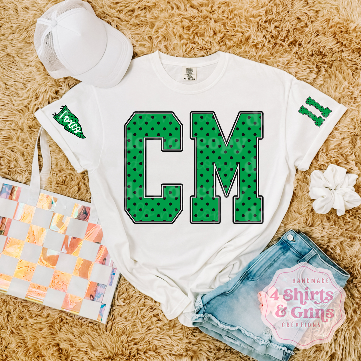 Custom Polka Dot Varsity Spirit Shirt | Personalized Letter, Mascot & Number