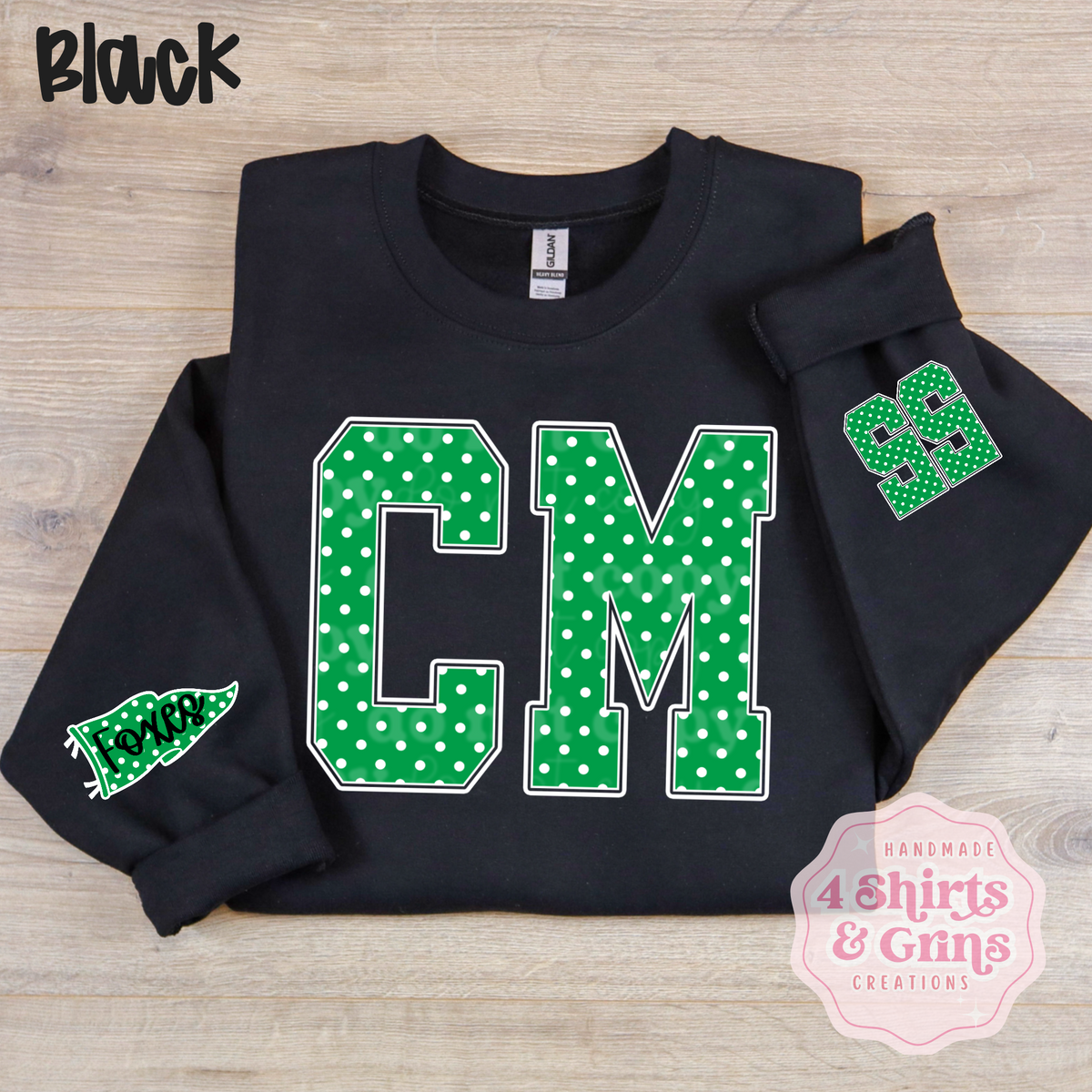 Custom Polka Dot Varsity Spirit Shirt | Personalized Letter, Mascot & Number