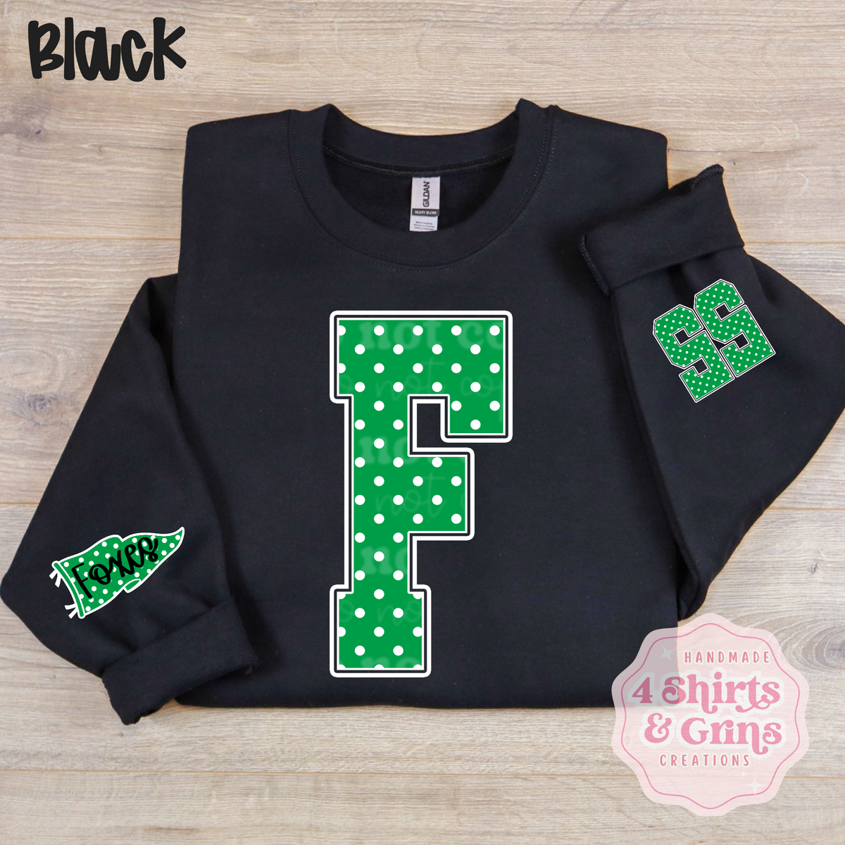 Custom Polka Dot Varsity Spirit Shirt | Personalized Letter, Mascot & Number