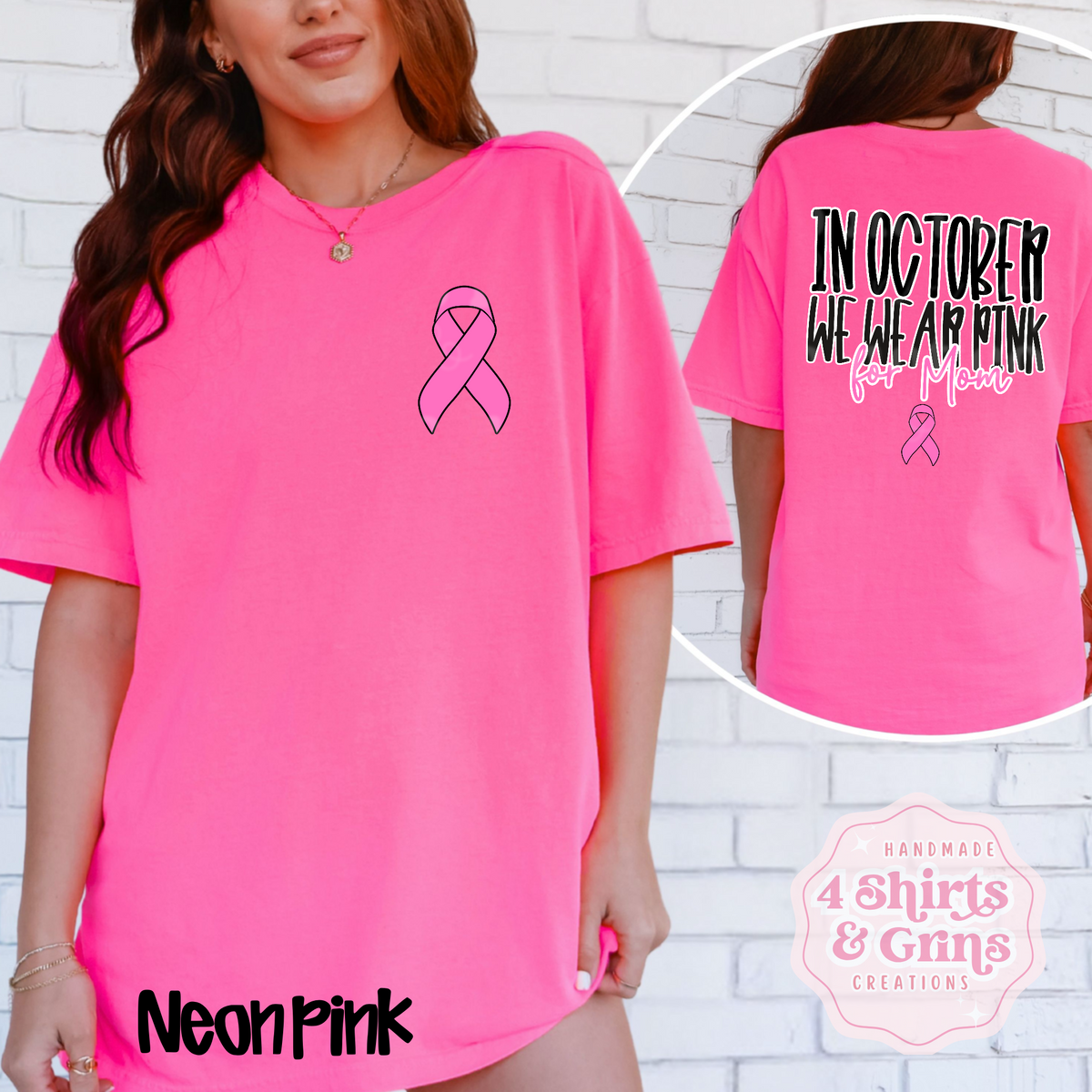 Custom In October We Wear Pink Breast Cancer Awareness Shirt