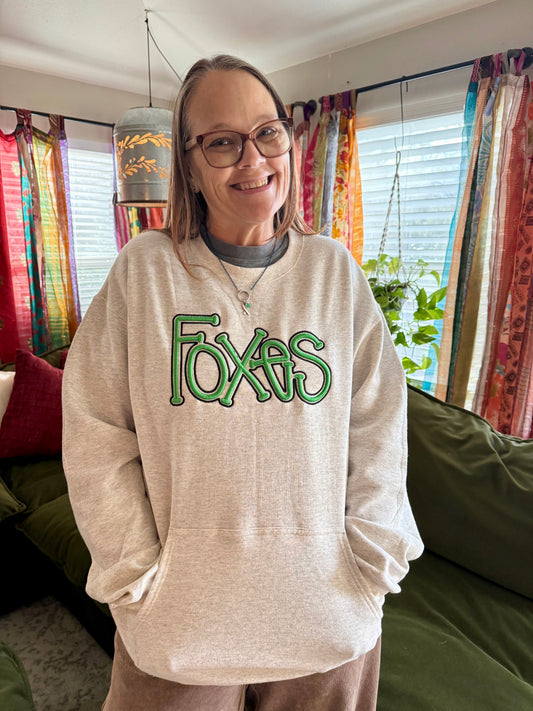 3D Puff Embroidered Foxes Crewneck Sweatshirt