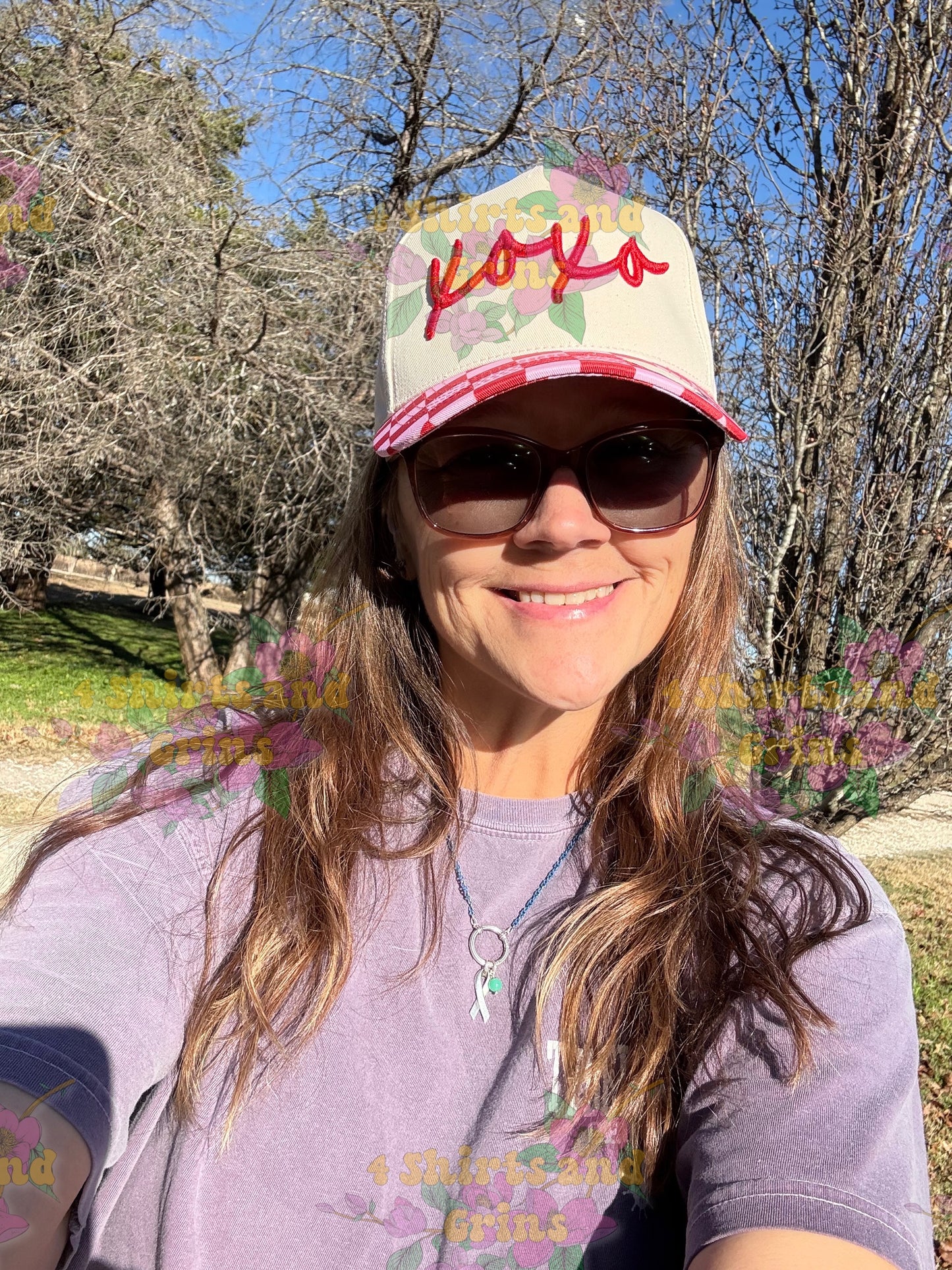 XOXO Valentine Magna-Pony™ Hat (3D Puff Embroidery) | Red & Pink Checkered Brim