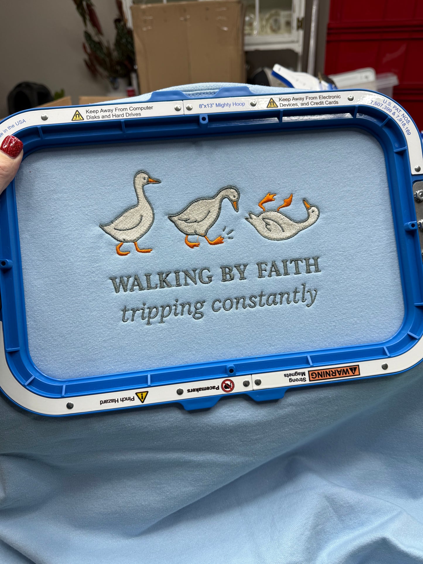 Walking by Faith Tripping Constantly Embroidered Sweatshirt