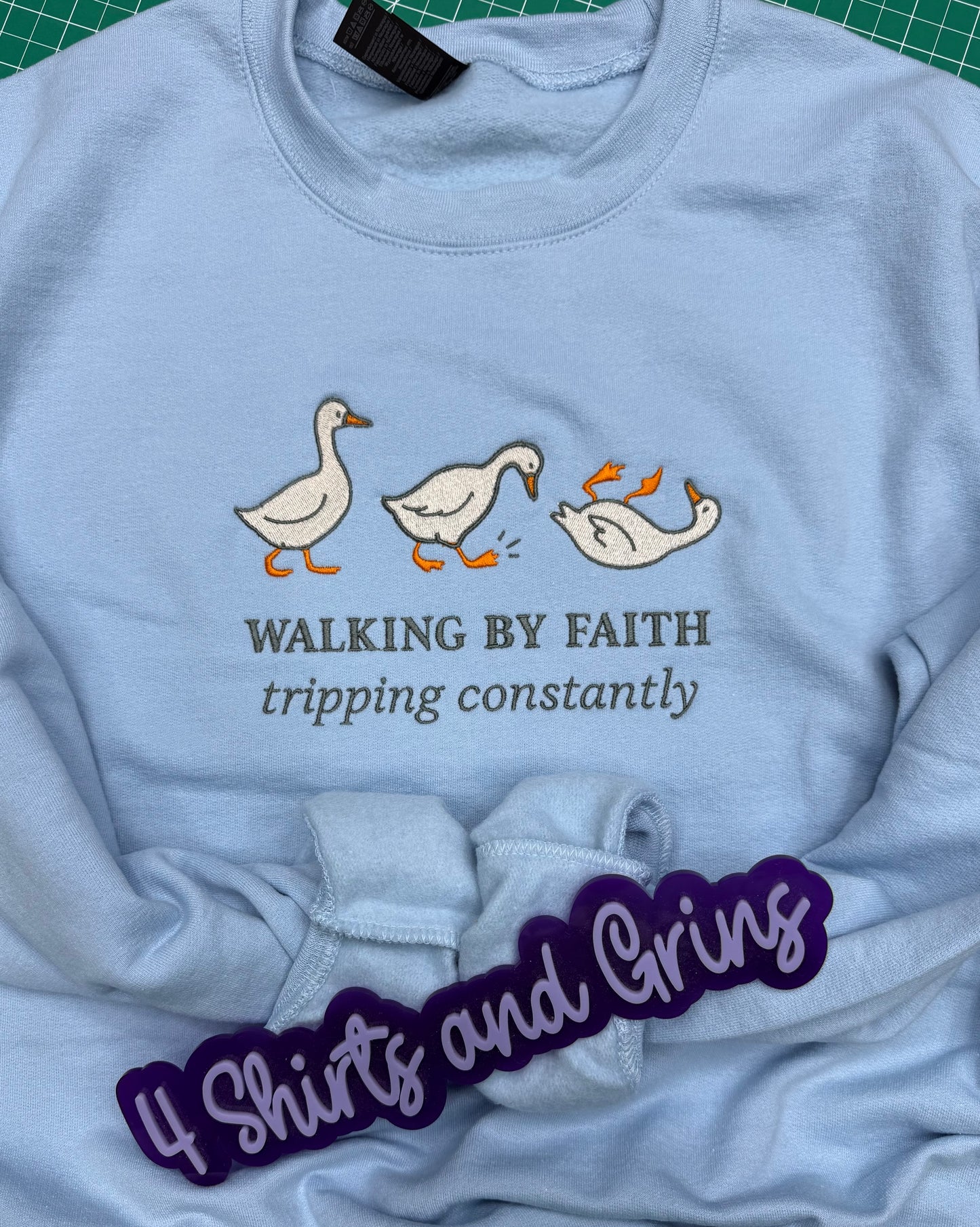 Walking by Faith Tripping Constantly Embroidered Sweatshirt