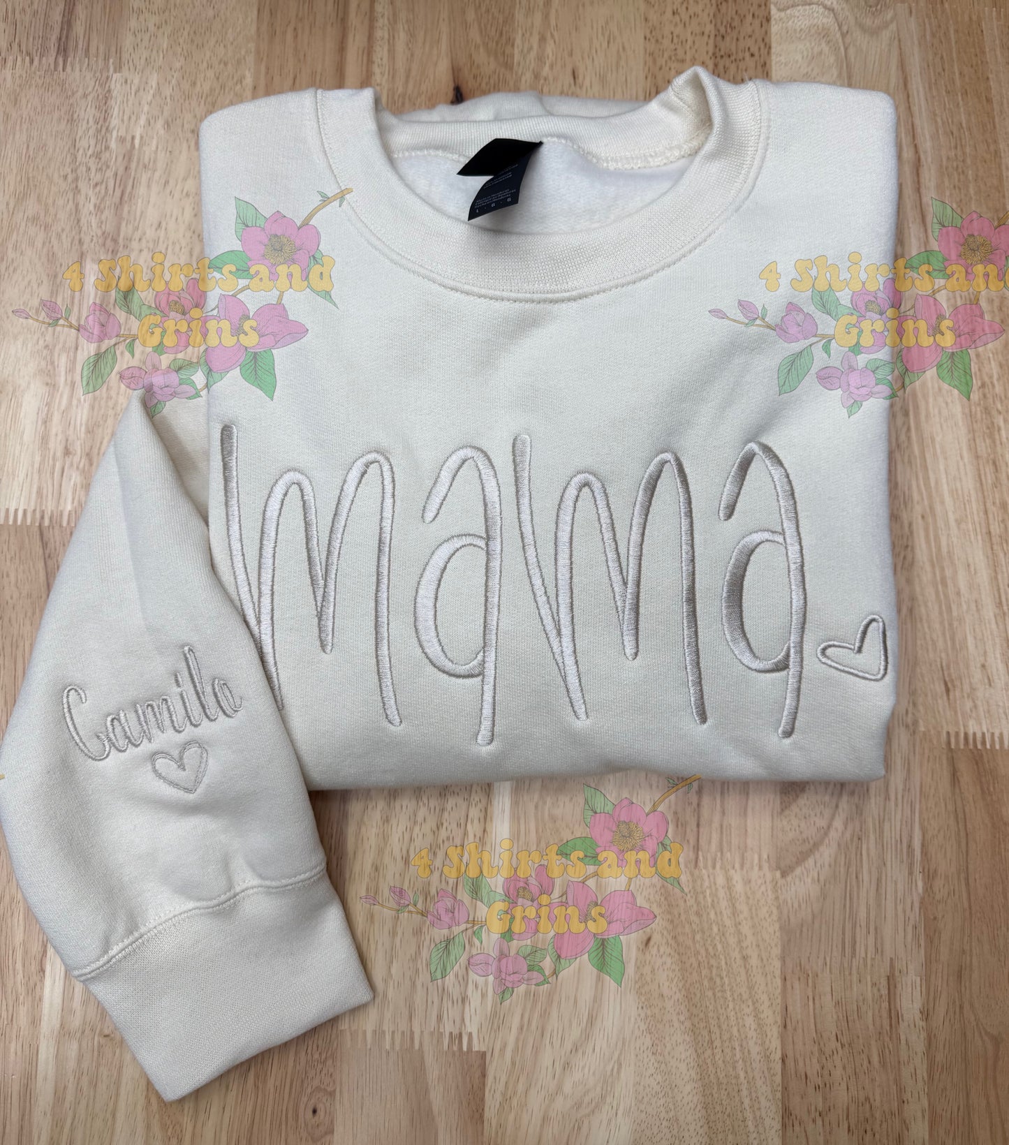 Mama Tone on Tone Embroidered Sweatshirt with Custom Sleeve Names
