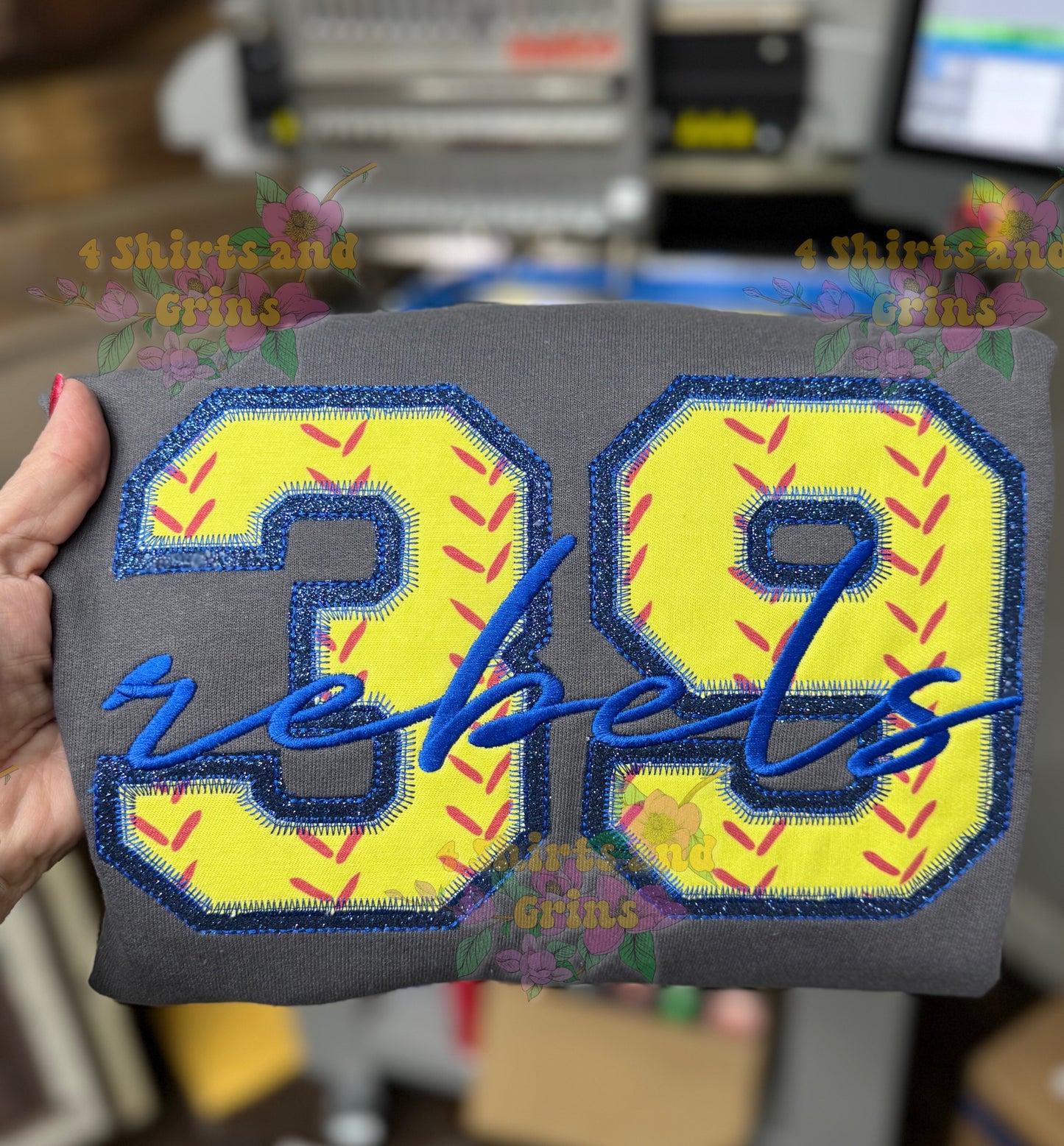 Custom Softball Double Appliqué Embroidered Sweatshirt