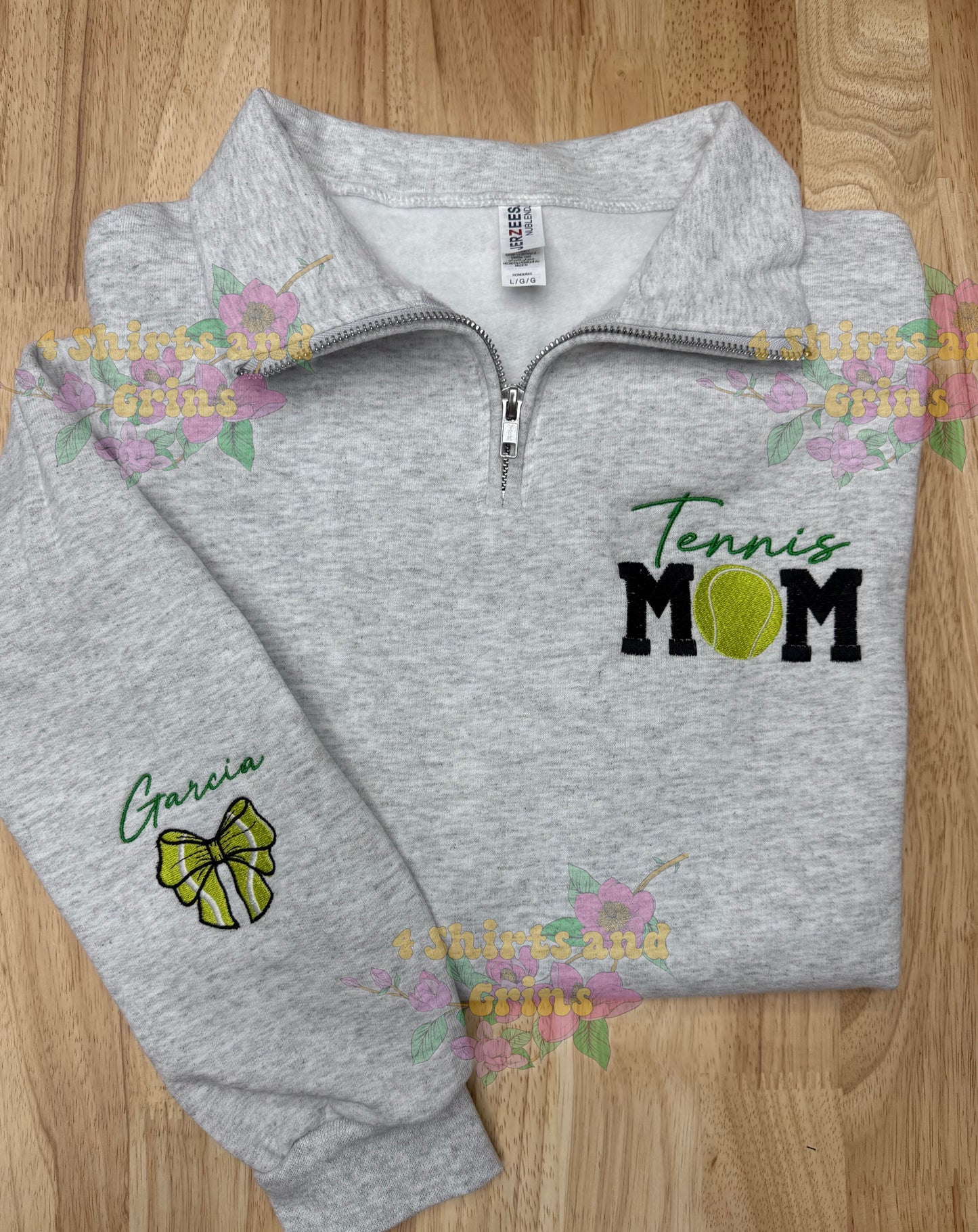 Tennis Mom Embroidered 1/4 Zip with Personalized Sleeve Name