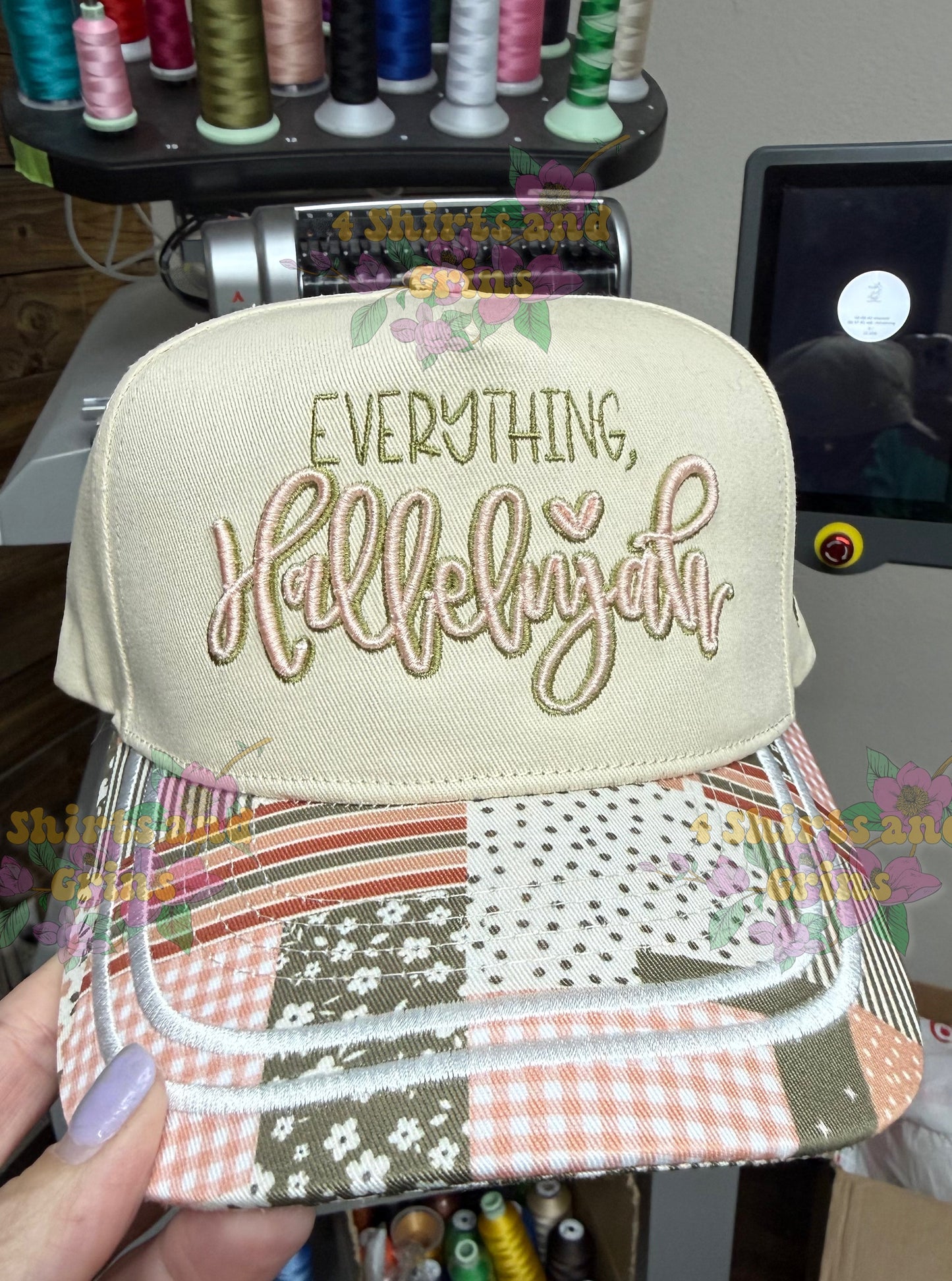 Everything Hallelujah Embroidered Patchwork Trucker Hat