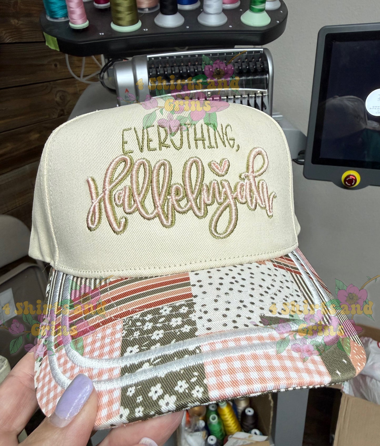 Everything Hallelujah Embroidered Patchwork Trucker Hat