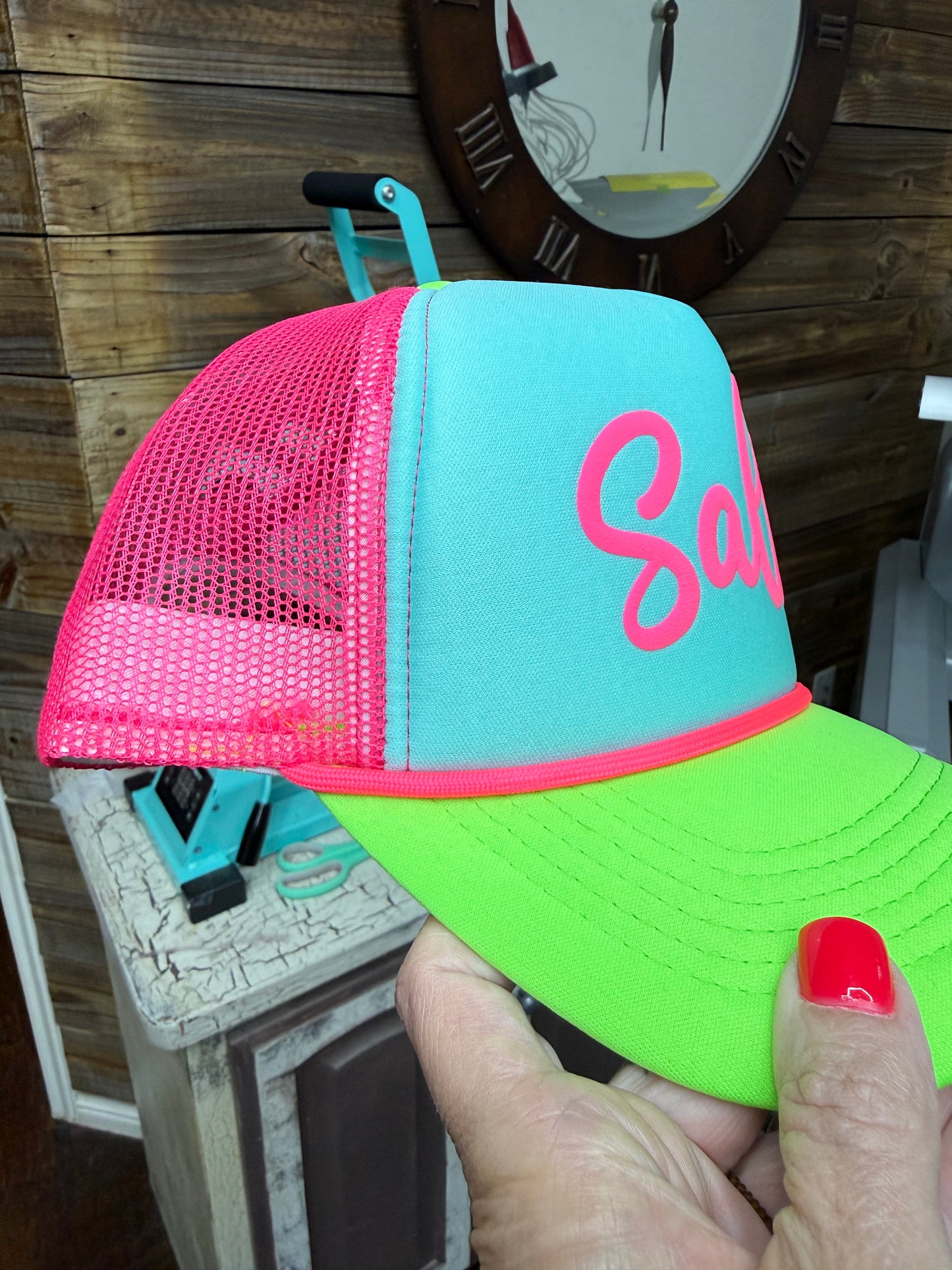 Custom Neon Trucker Hat | Personalized Foam Trucker Hat | Vinyl Puff Hat | Retro Beach Hat | Summer Trucker Cap | Name Hat