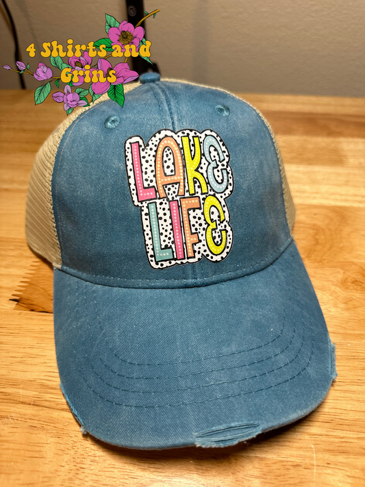 Lake Life Distressed Trucker Hat