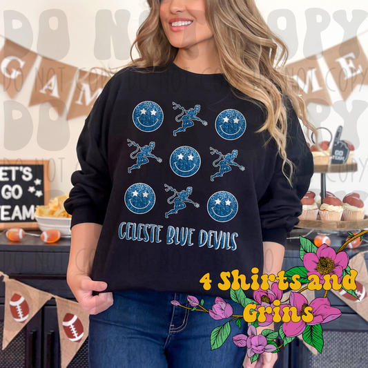 Faux Glitter Celeste Blue Devils & Smiles