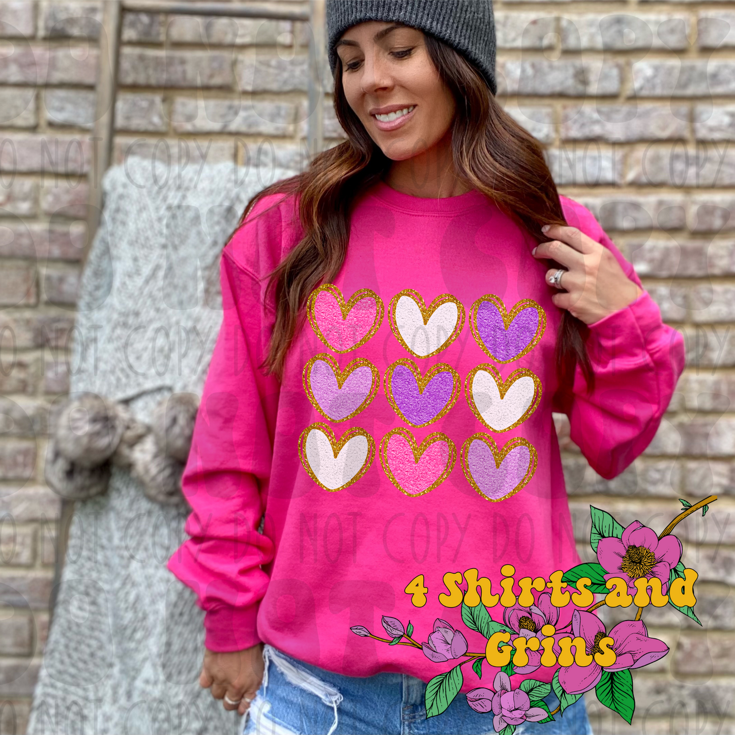 Faux Chenille Hearts Sweatshirt