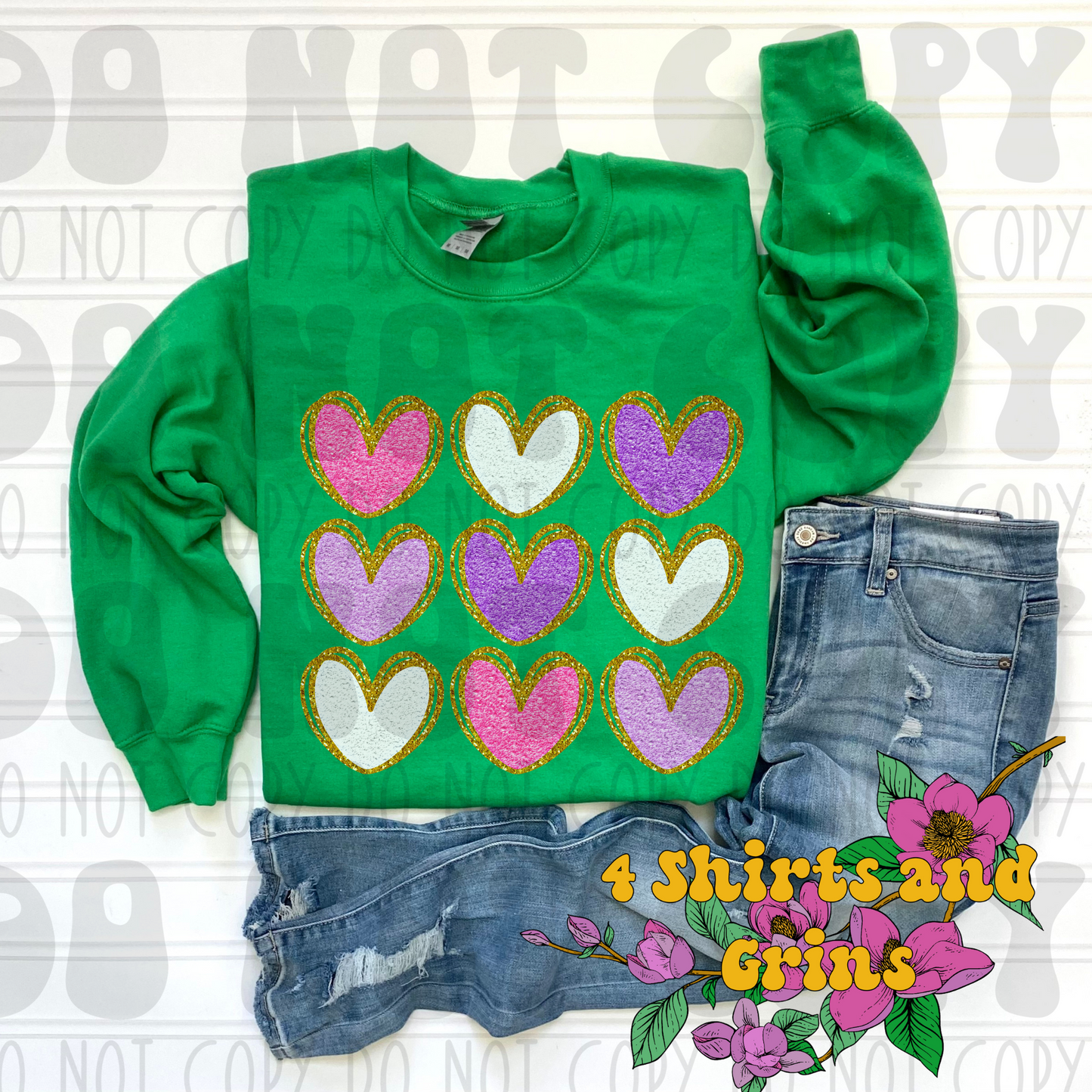 Faux Chenille Hearts Sweatshirt