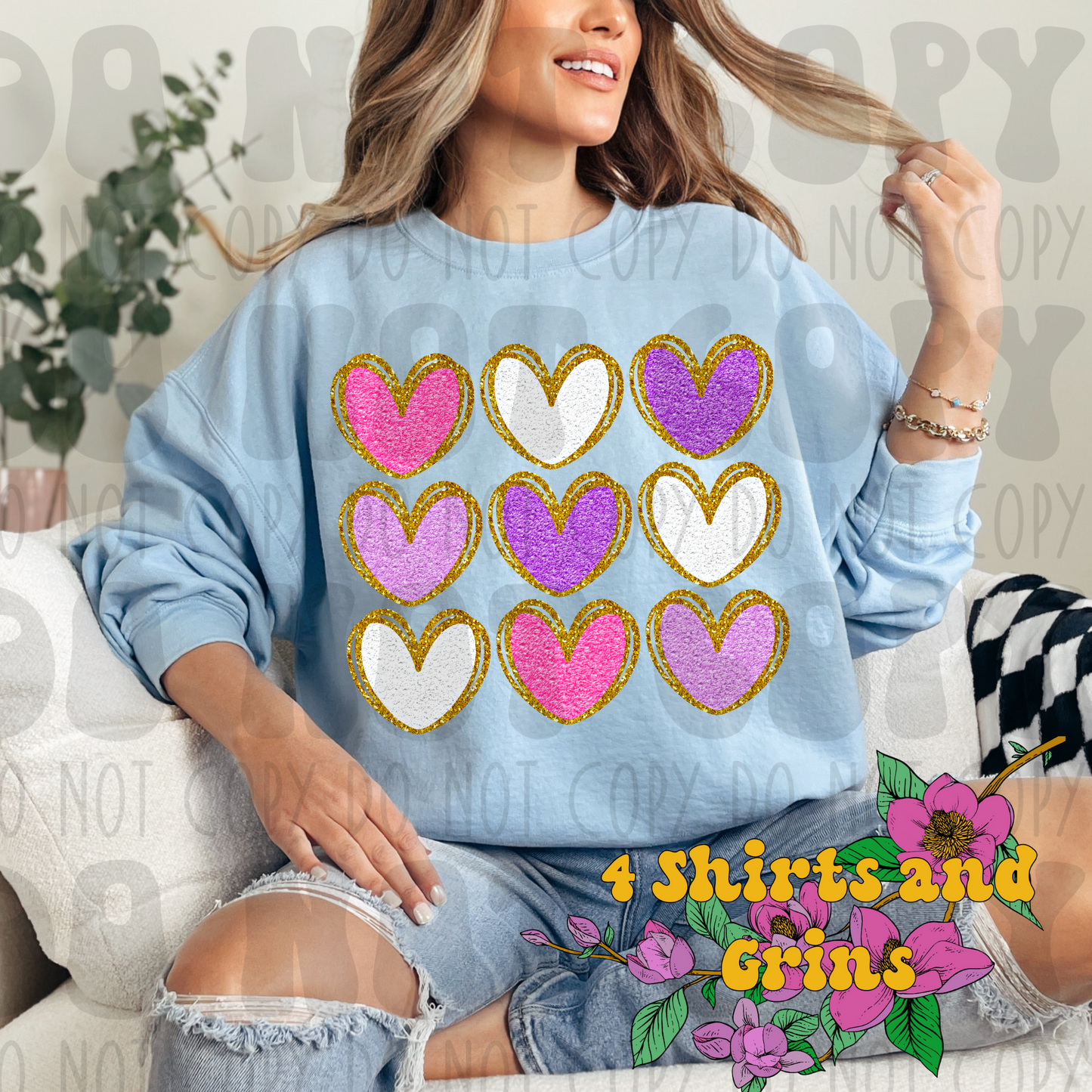 Faux Chenille Hearts Sweatshirt