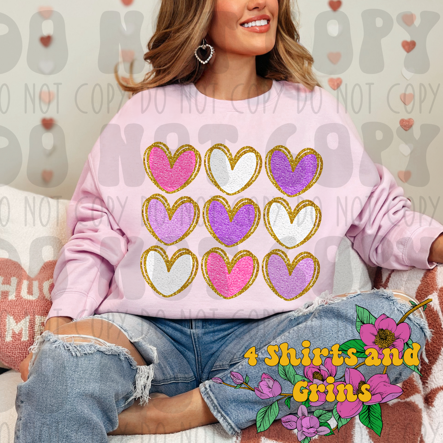 Faux Chenille Hearts Sweatshirt