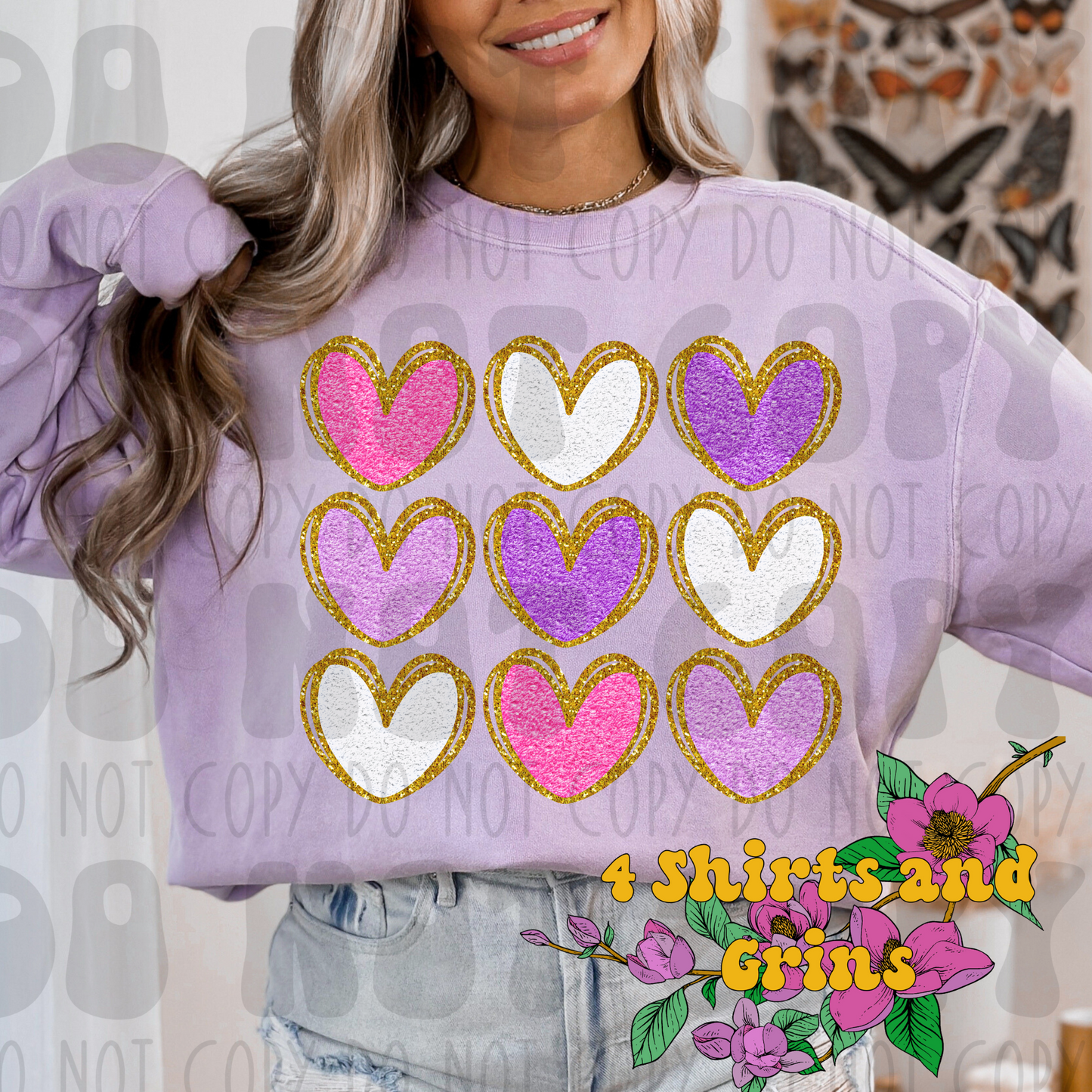 Faux Chenille Hearts Sweatshirt