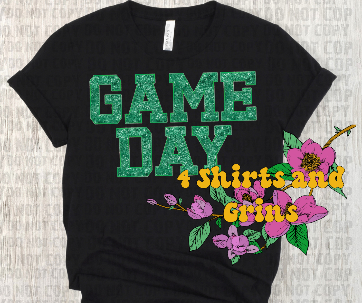 Faux Embroidery Sequins Game Day Green