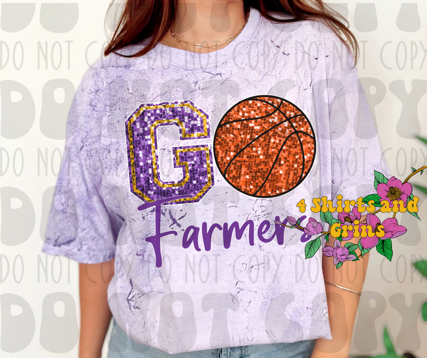 Faux Sequin Go Farmers Basketball