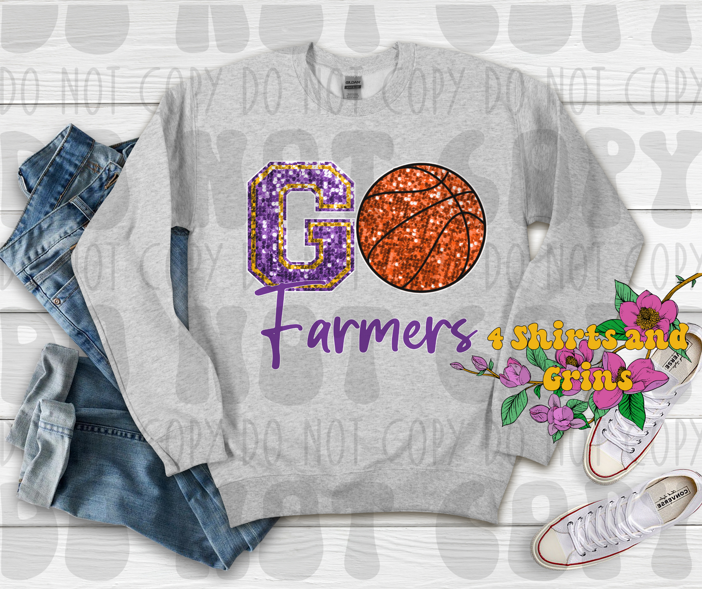 Faux Sequin Go Farmers Basketball