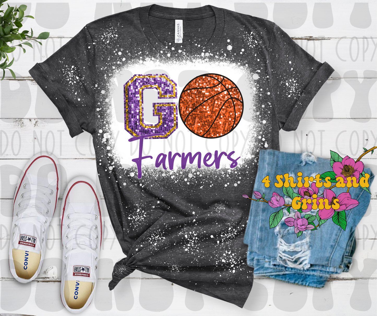 Faux Sequin Go Farmers Basketball