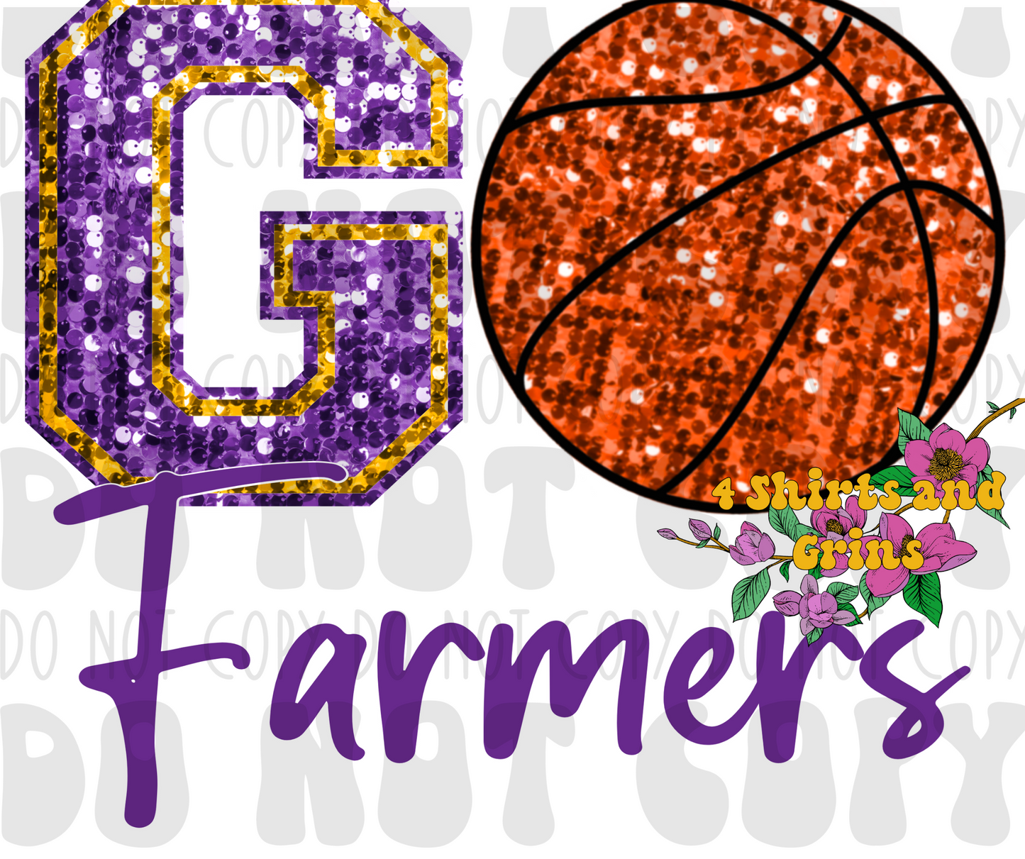 Faux Sequin Go Farmers Basketball