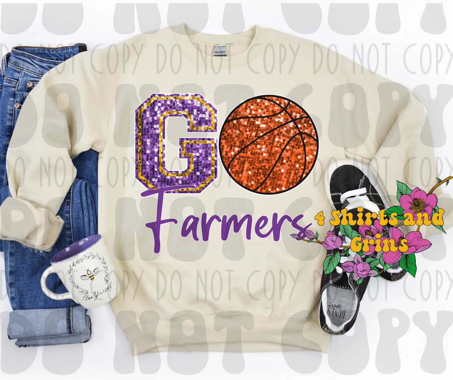 Faux Sequin Go Farmers Basketball