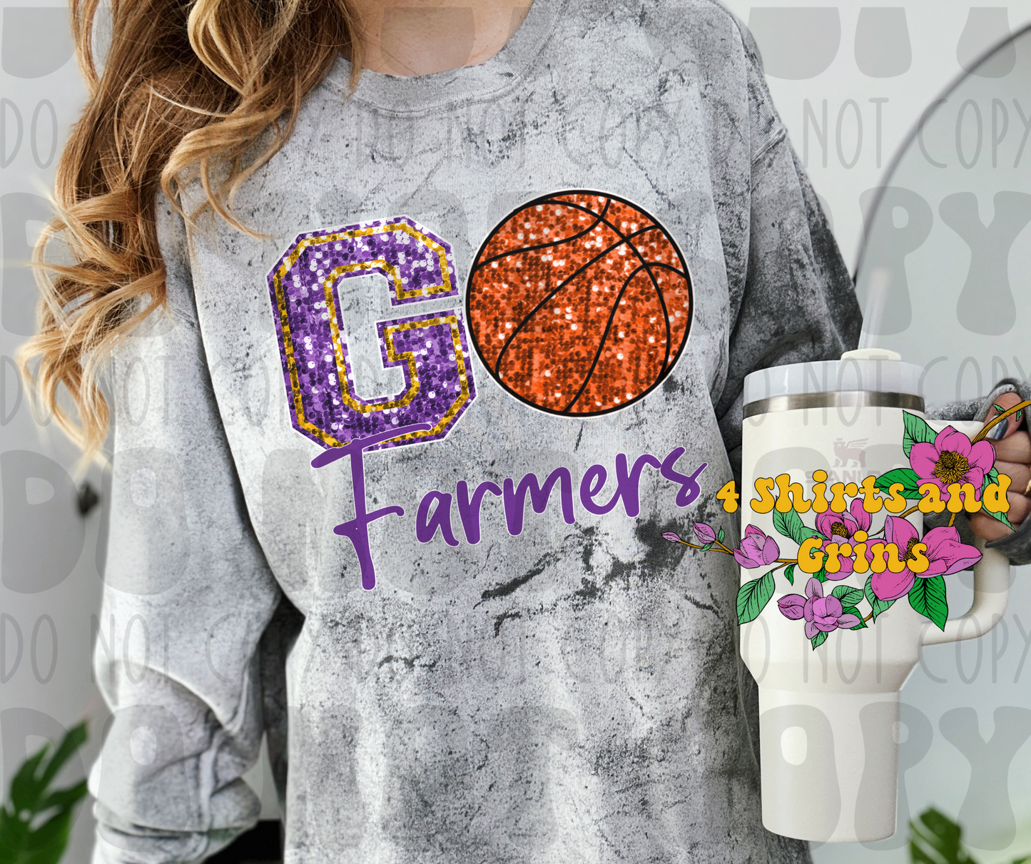 Faux Sequin Go Farmers Basketball