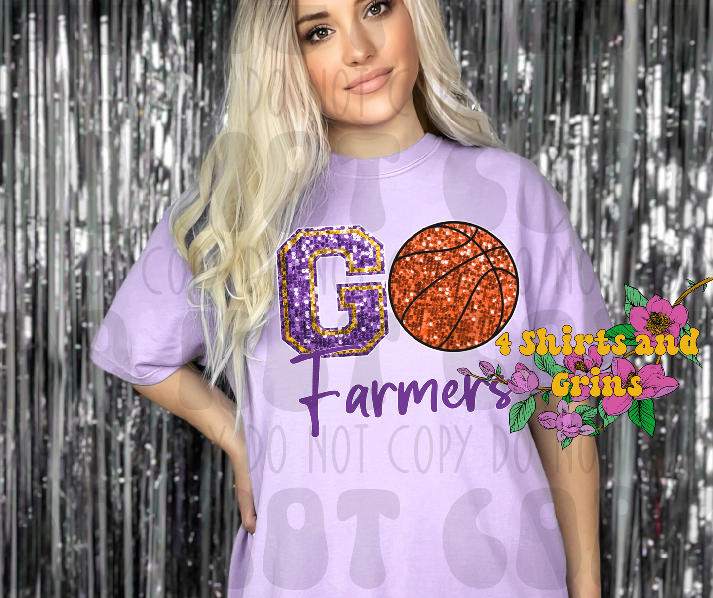 Faux Sequin Go Farmers Basketball