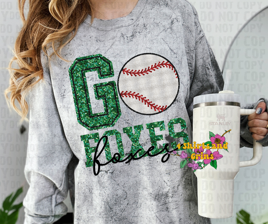 Faux Sequin Go Foxes Baseball