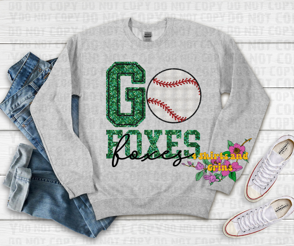 Faux Sequin Go Foxes Baseball